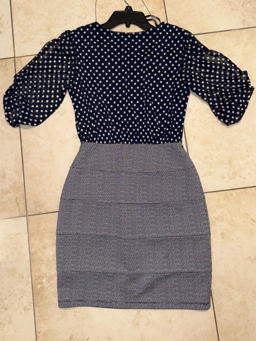 Enfocus Studio Navy and White Polka Dot mid Sleeve Dress